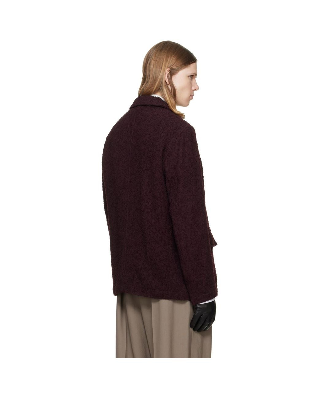 Dries Van Noten Purple Burgundy Wool Bouclé Jacket for men