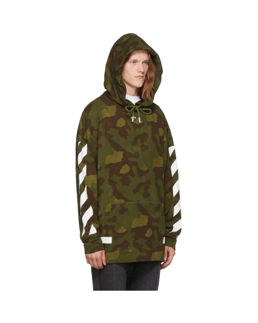 Off-White c/o Virgil Abloh Cotton Green Camo Diagonal Arrows Over Hoodie in  White for Men | Lyst