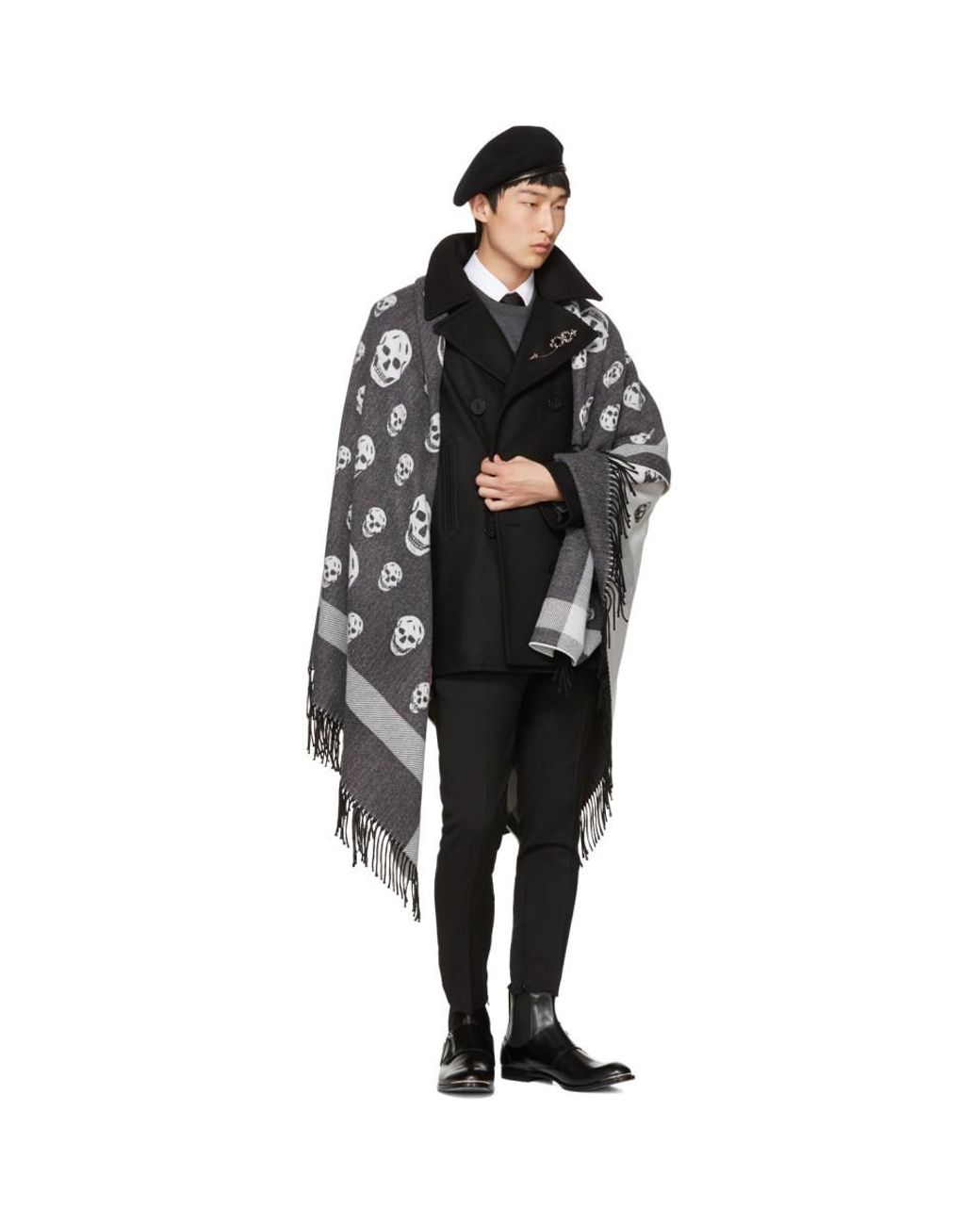 Alexander McQueen Black & Off-white Skull Blanket Scarf for Men | Lyst