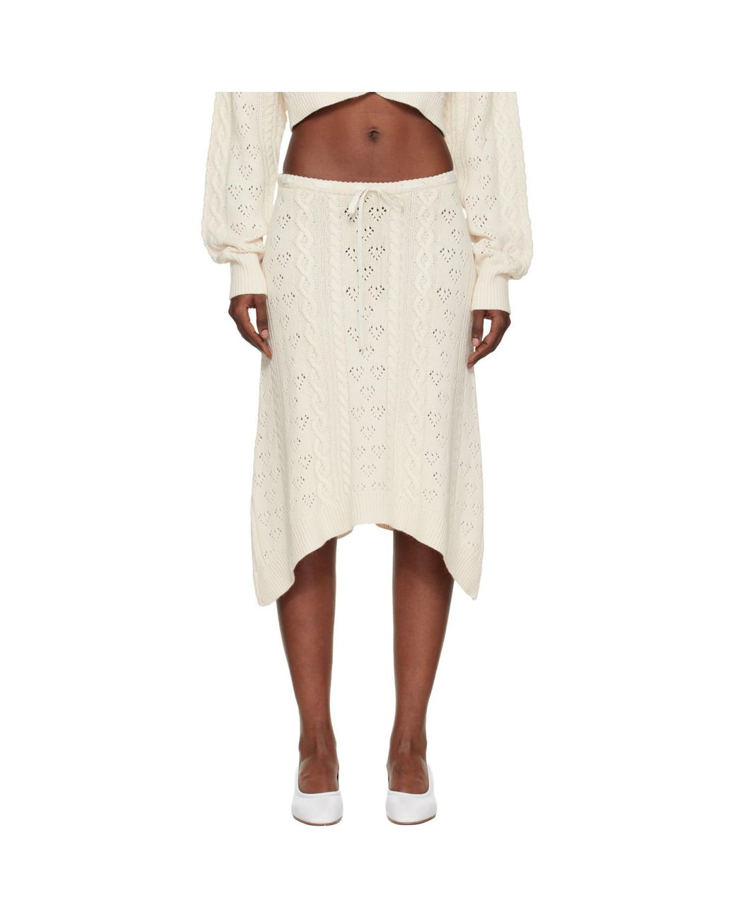 GUIZIO Natural Off- Noah Wool Cable Midi Skirt