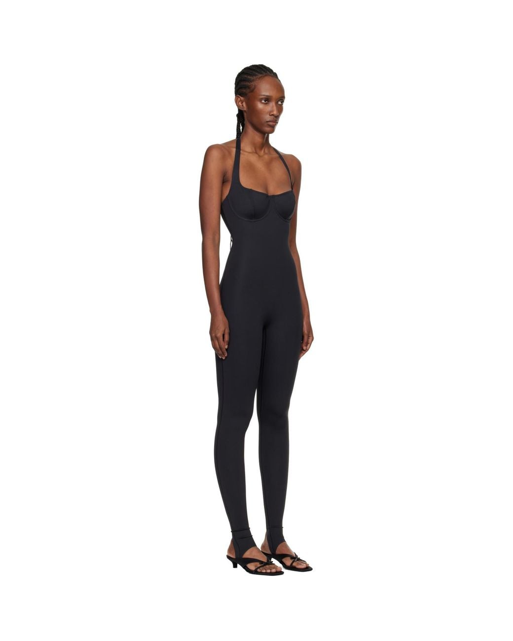 Skims Black Body Halter Stirrup Unitard
