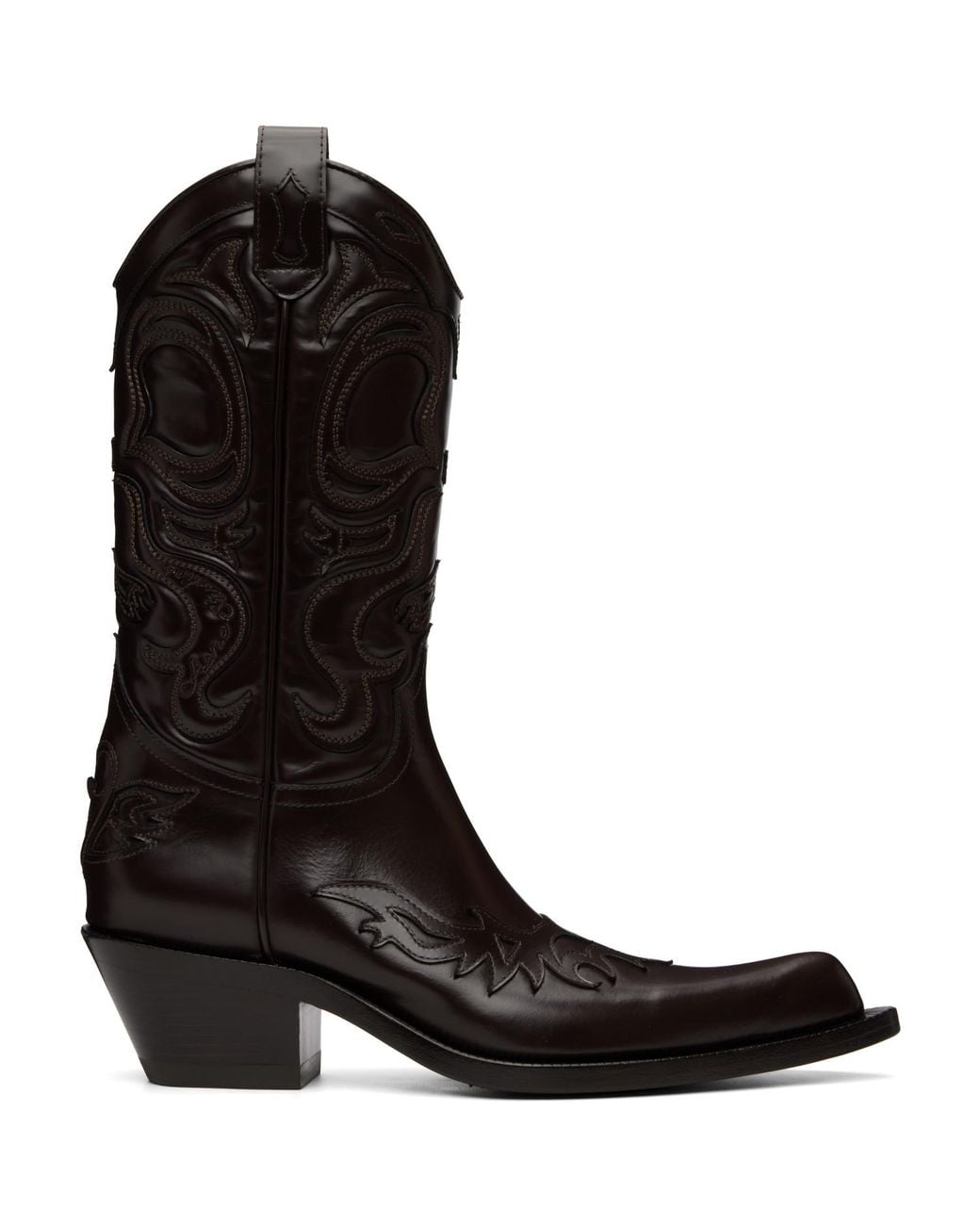 Acne Black Pointy Leather Cowboy Boots