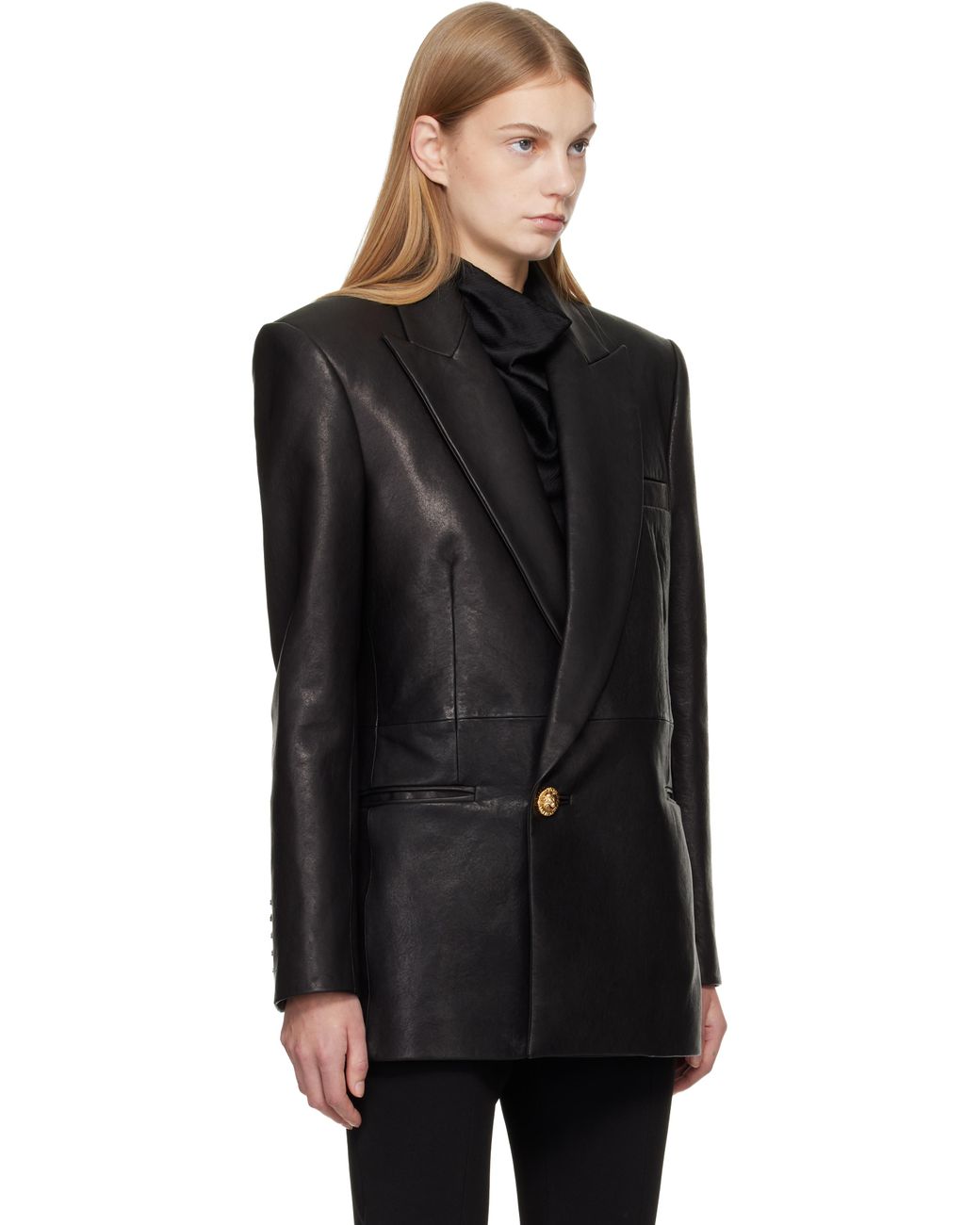 Balmain ブラック ラムスキン ロング丈テーラードジャケット Black