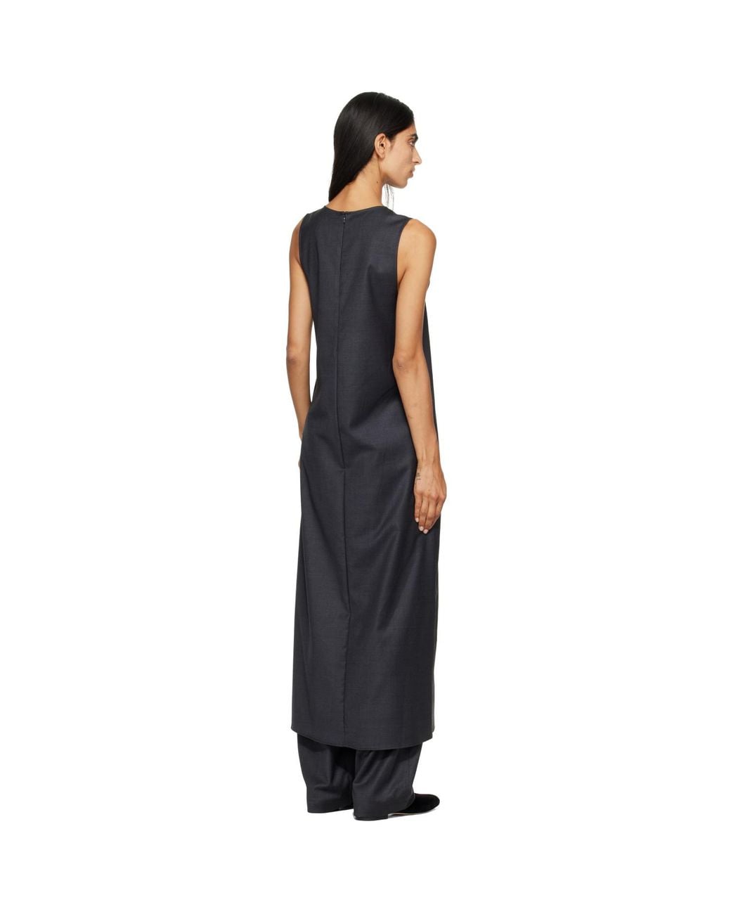 Ssstein Black Wool Silk Sleeveless Onepiece Maxi Dress