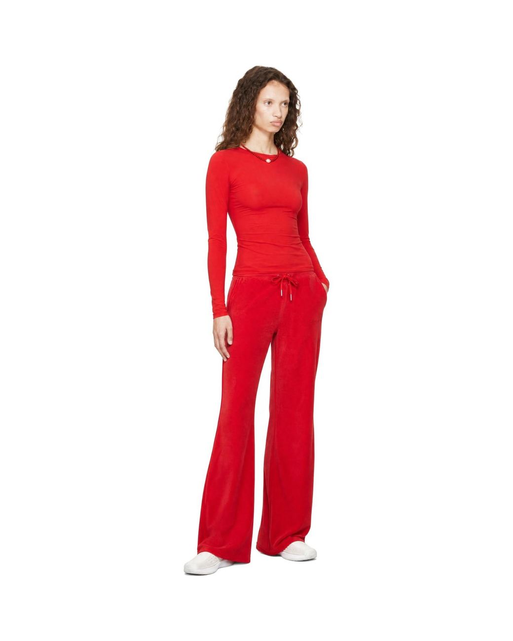 Sporty & Rich Red Signature Logo Krystal Sweatpants
