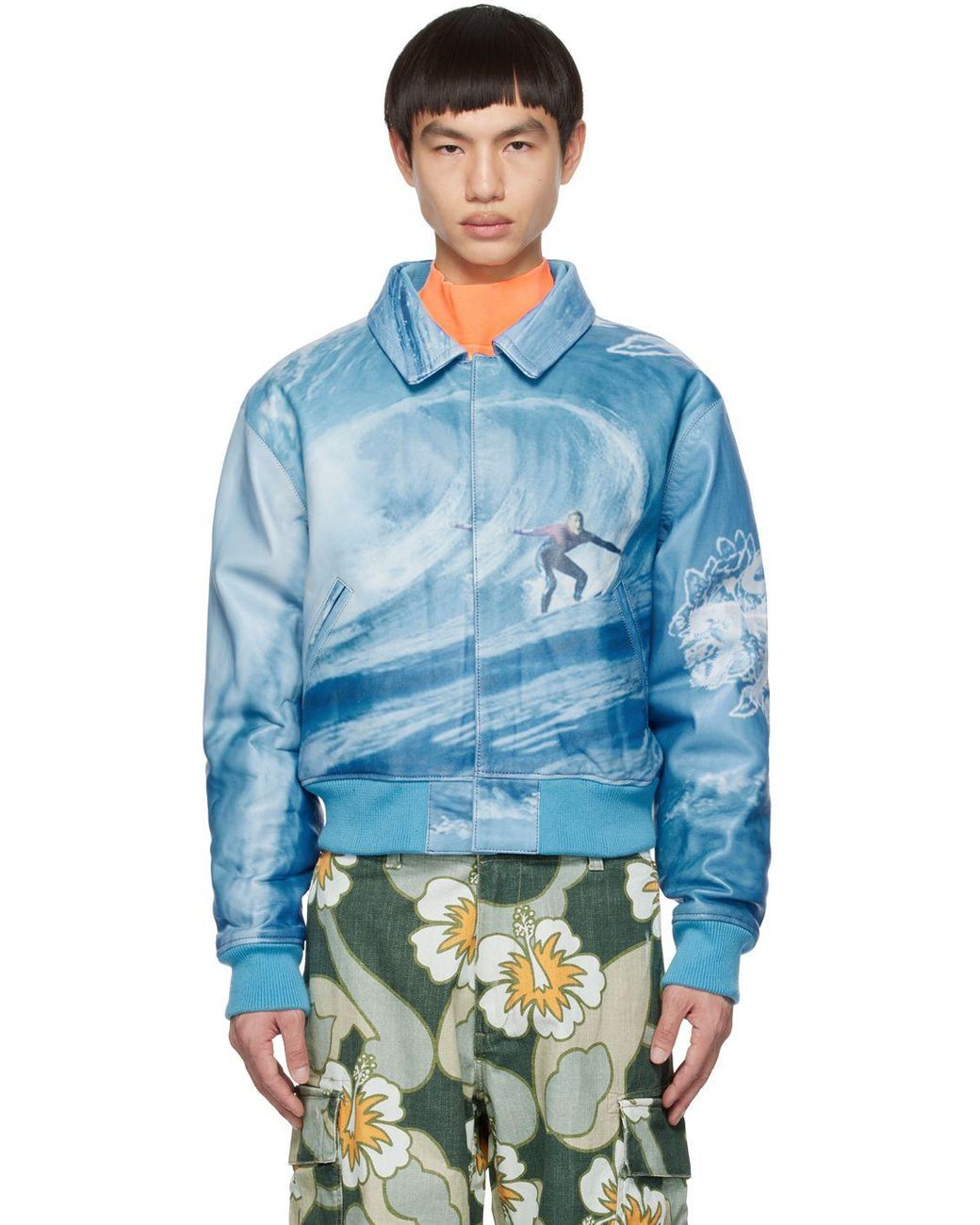 ERL Blue Graphic Leather Jacket for Men Lyst