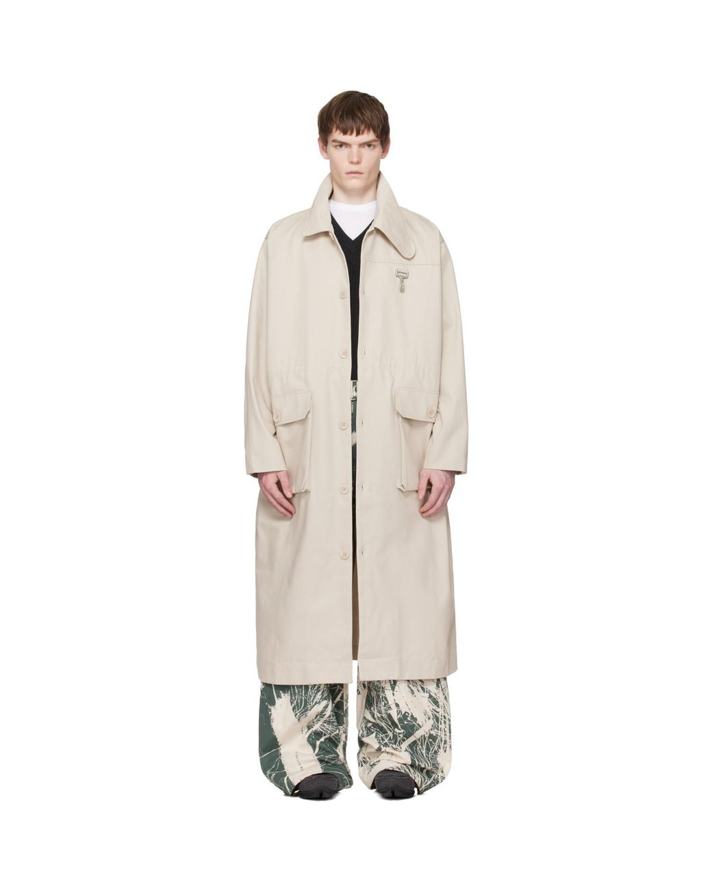 Reese Cooper Natural Cotton Herringbone Overcoat for men