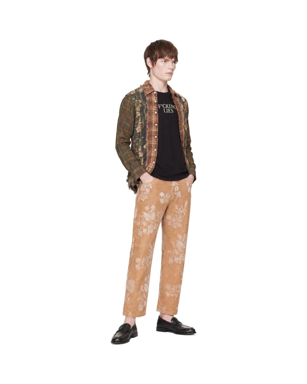 R13 Brown Drop Neck Shirt for men