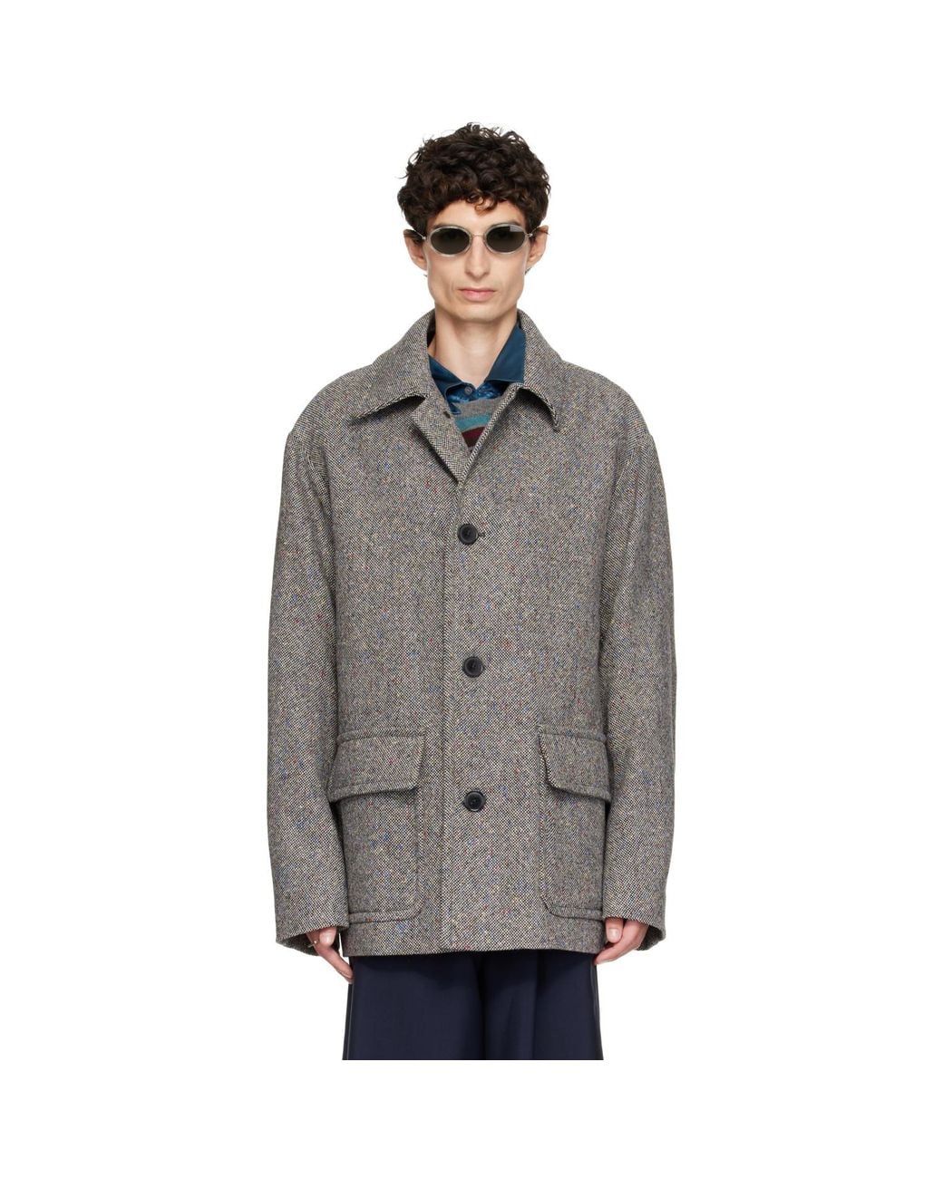 Dries Van Noten Gray Wool Tweed Jacket for men