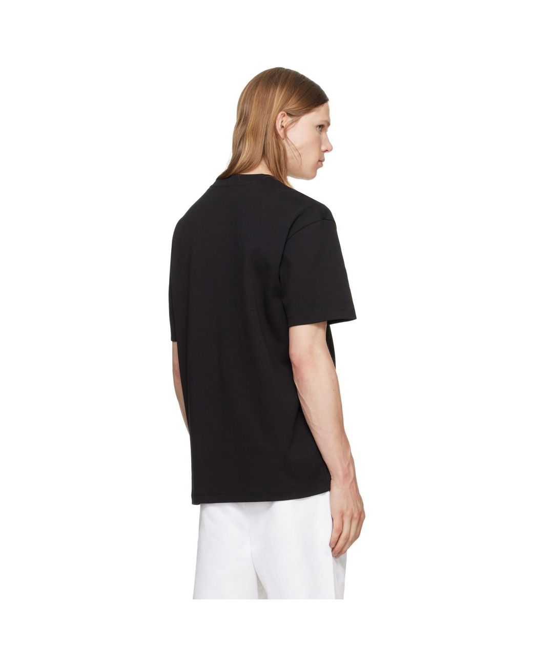 HUGO Black Interlock-Cotton Stacked-Logo T-Shirt for men