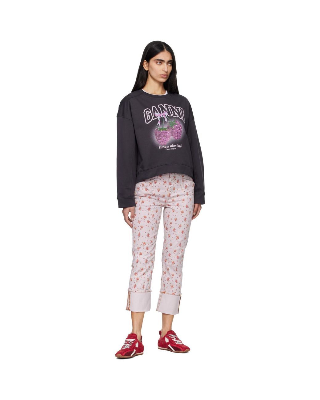Ganni Pink Printed Capri Slim Jeans