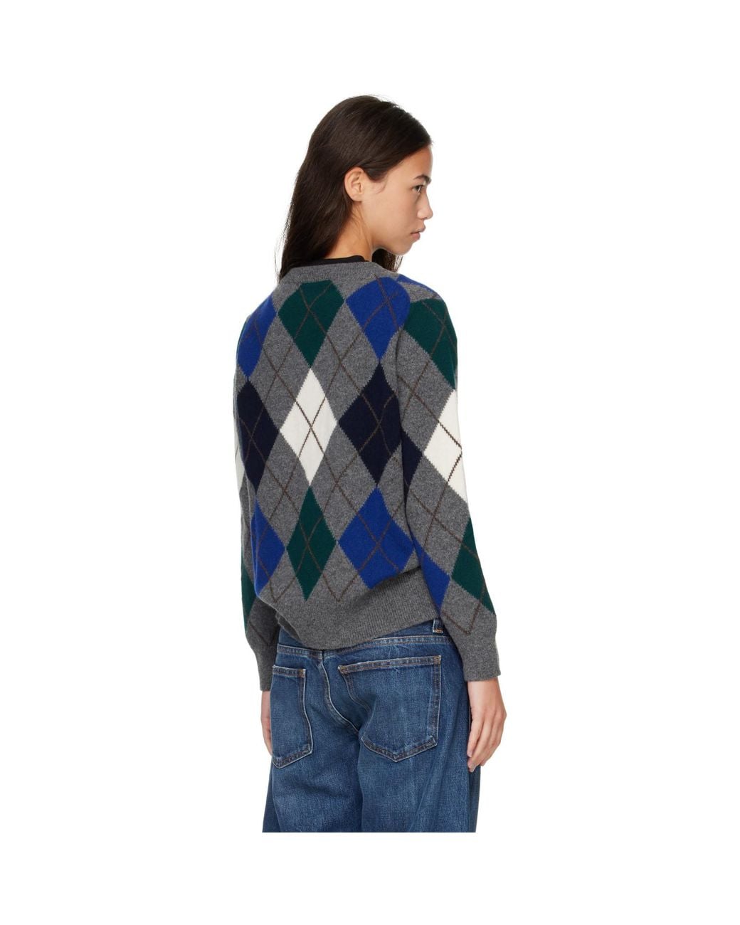 &Daughter Blue Ava Argyle Crewneck Sweater
