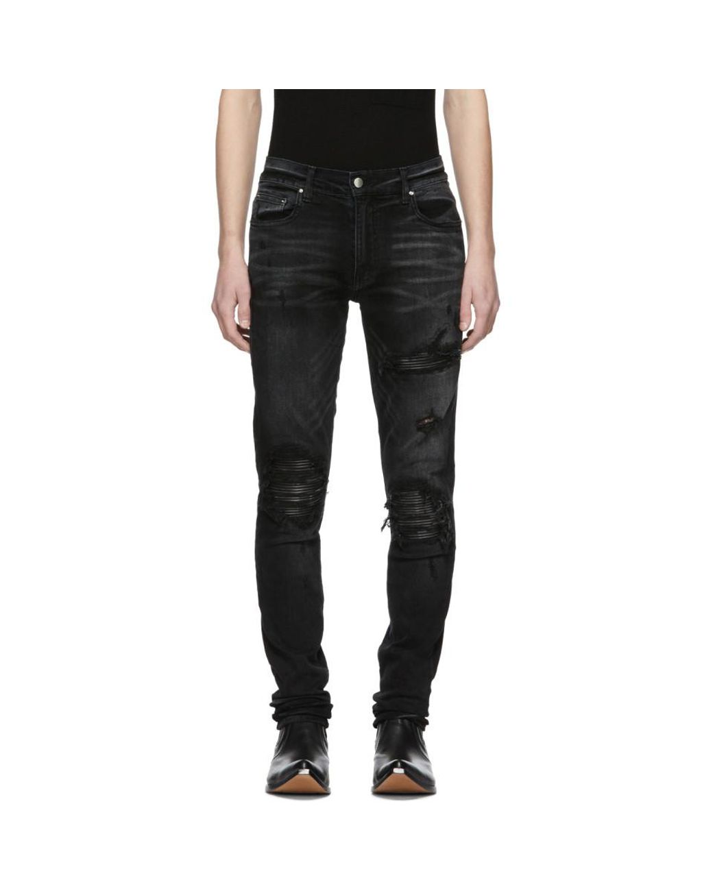 Amiri Black Leather Patch Mx 1 Jeans for Men Lyst