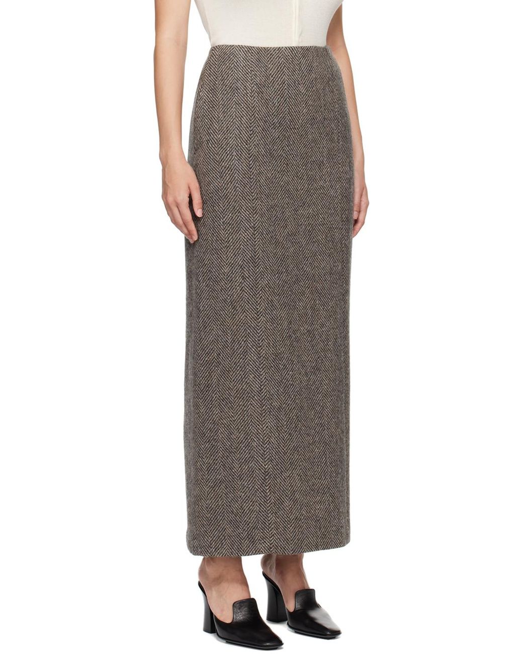 【AURALEE】23FW BRITISH WOOL TWEED SKIRT AURALEE Khaki Lama Shetland Wool Tweed Maxi Skirt in Brown | Lyst UK