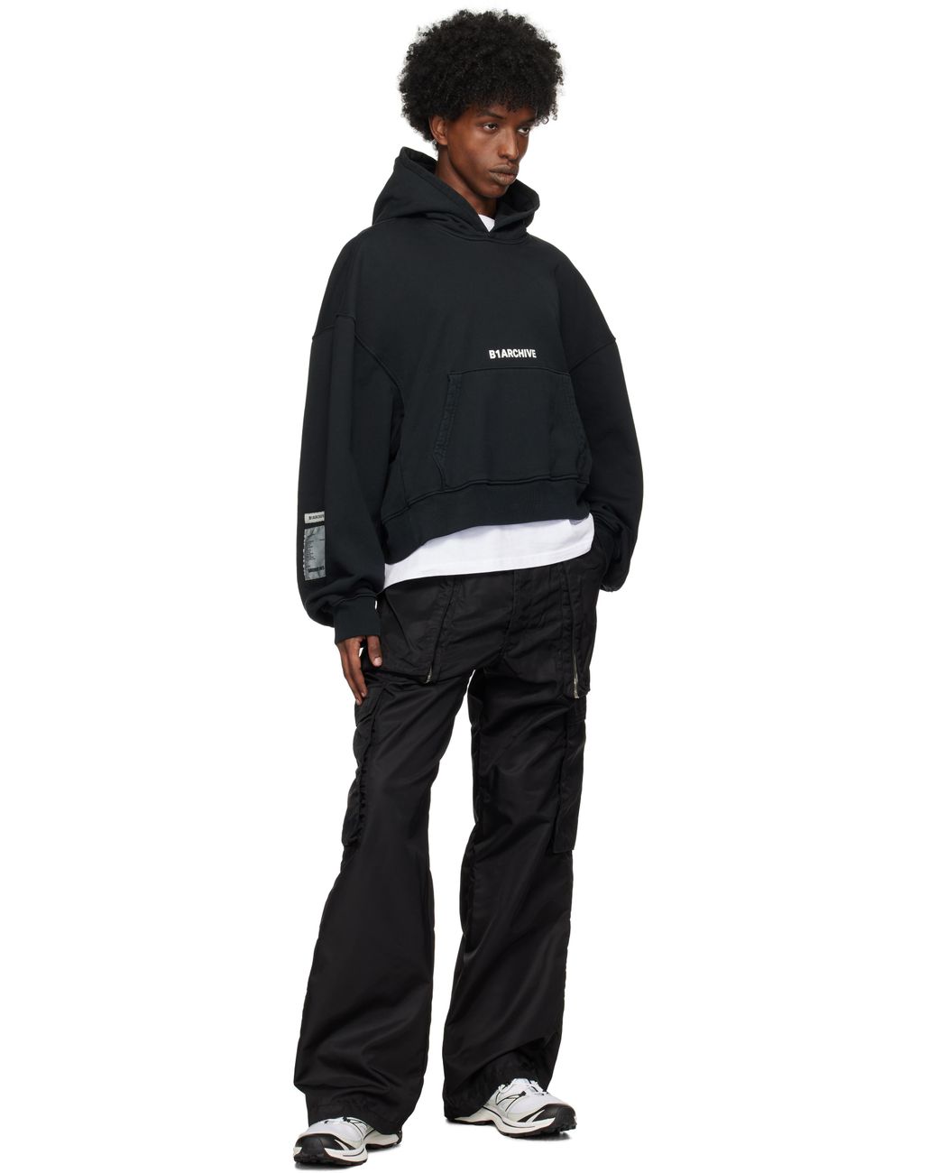 【関税込み】B1ARCHIVE ブラック ワイドレッグ カーゴパンツ b1archive-BLACK-NYLON-Wide-Leg