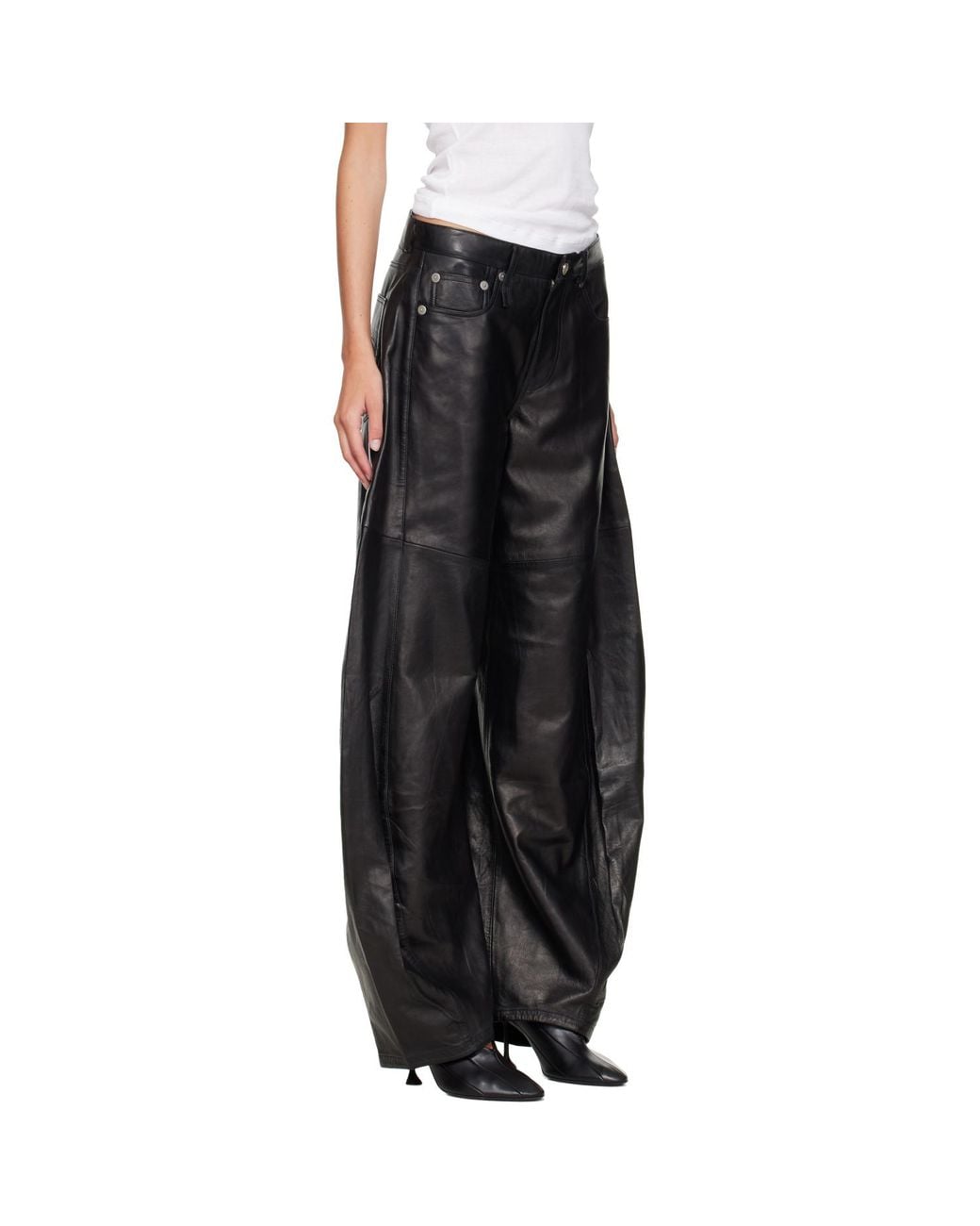 R13 Black Janine Barrel Leather Pants