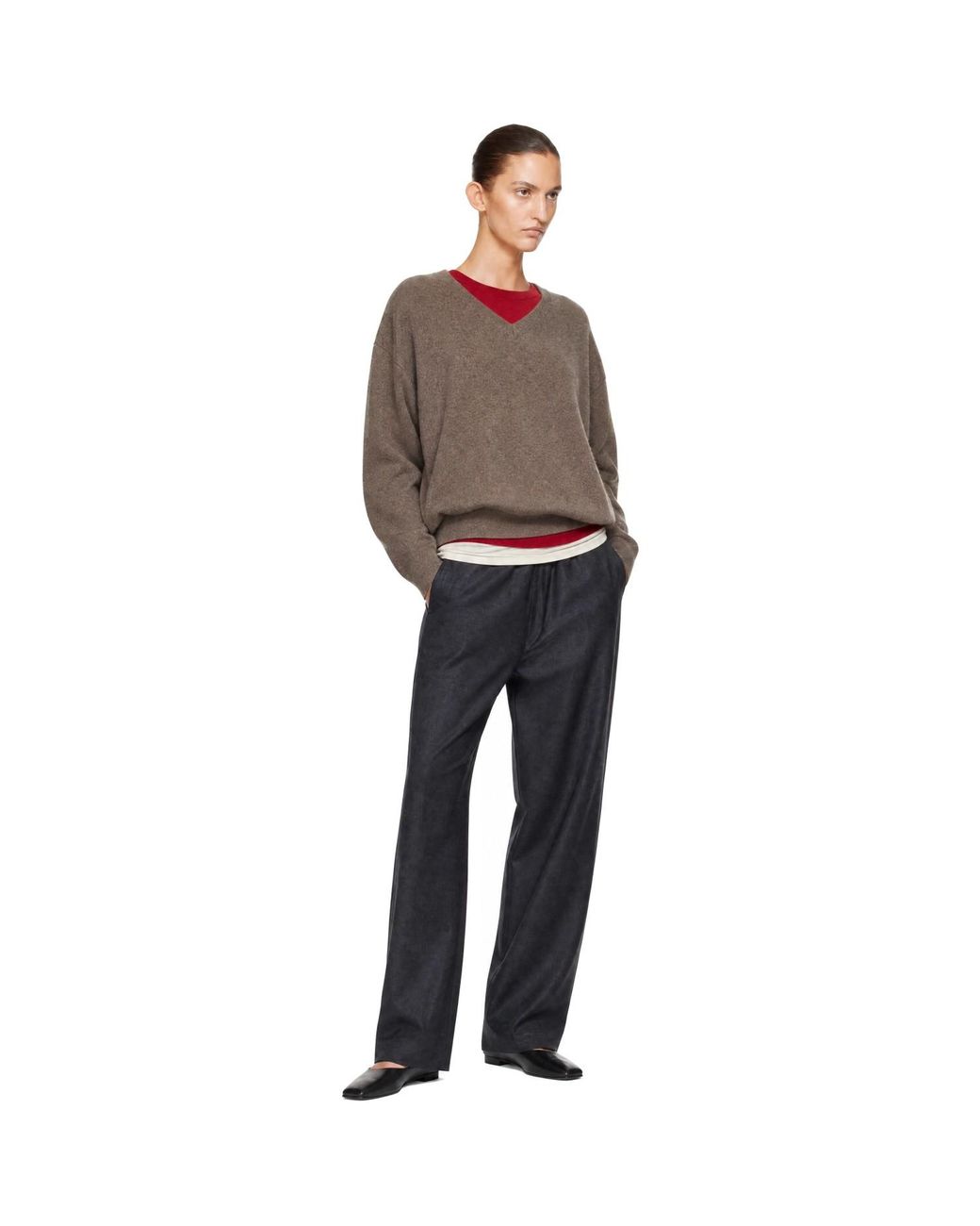 Ssstein Brown Pure Cashmere Knit V-Neck Sweater