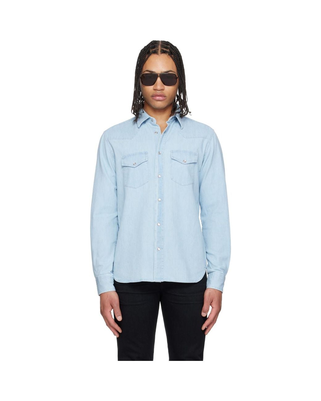 Tom Ford Blue Denim Chambray Western Shirt for men