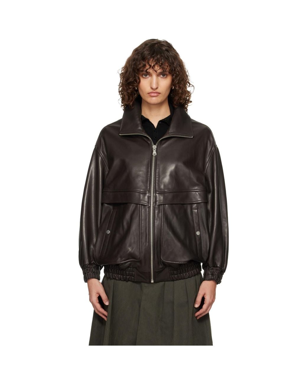 Nour Hammour Black Beck Modern Leather Bomber
