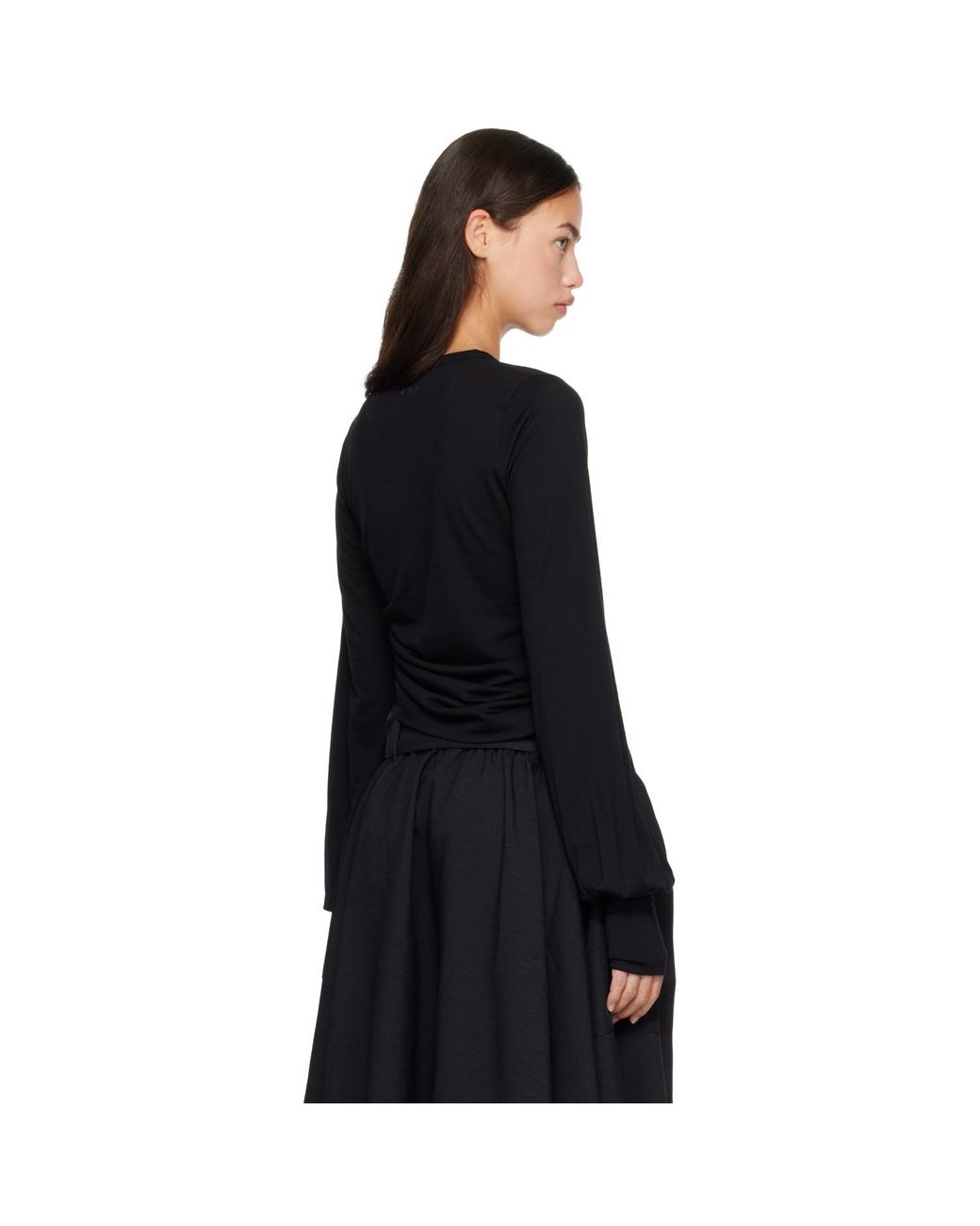 Y-3 Black Wool Cinched Drape Long Sleeve T-Shirt