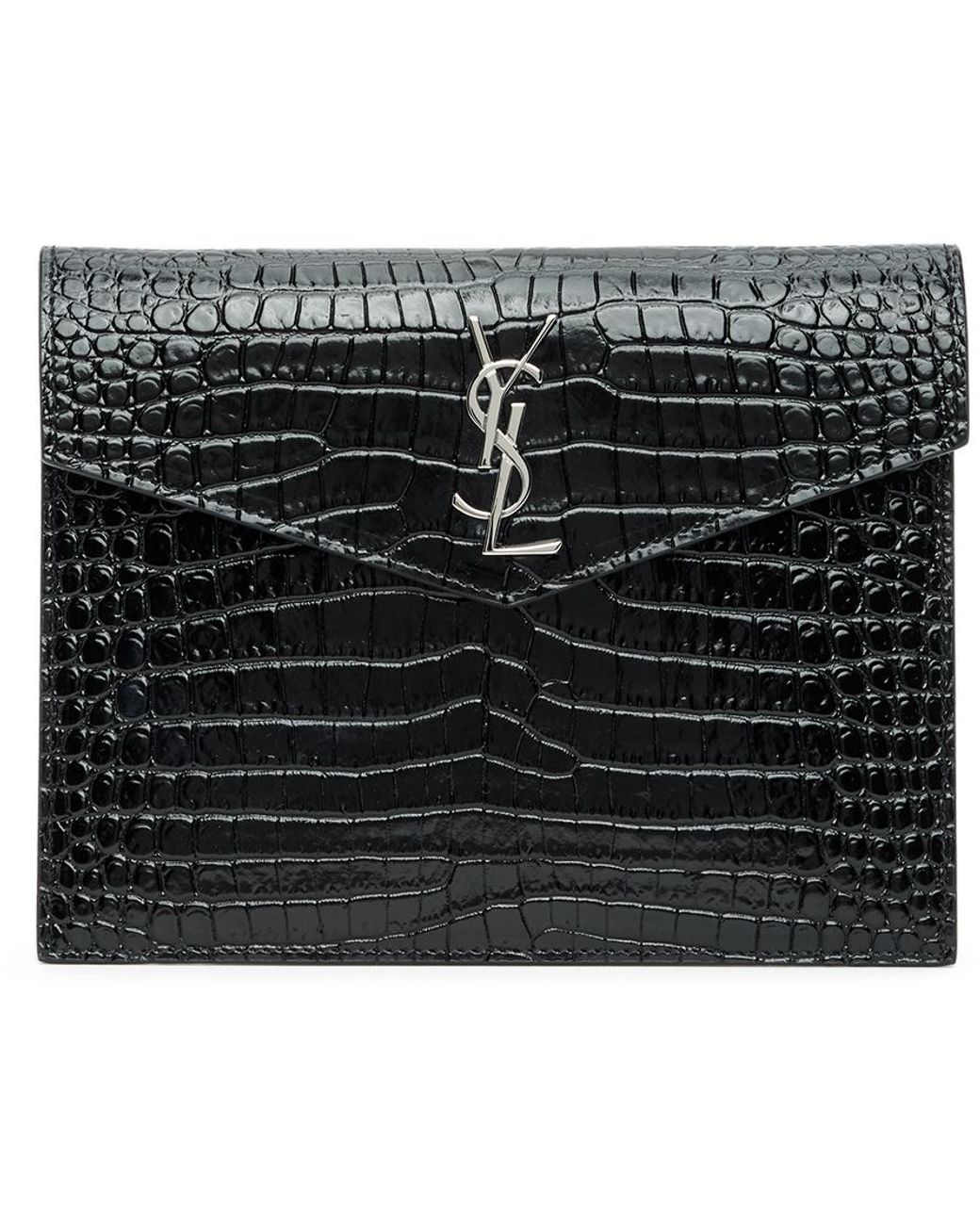 Saint Laurent Leather Black Croc Uptown Baby Pouch Lyst