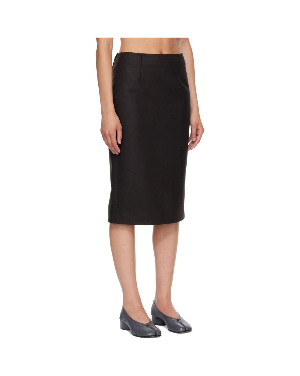 MM6 by Maison Margiela Black Wool Felt Midi Skirt