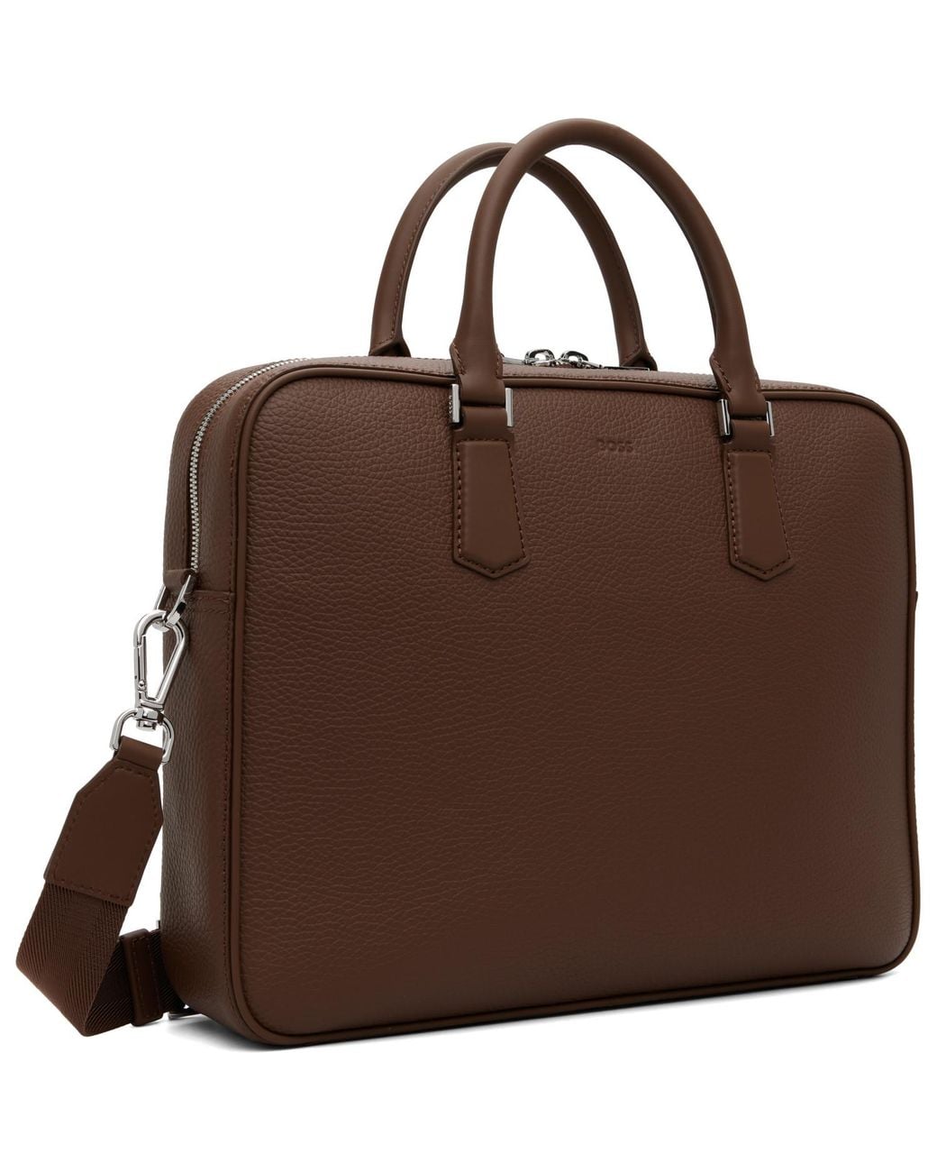 Boss Brown Grained Leather Briefcase for men