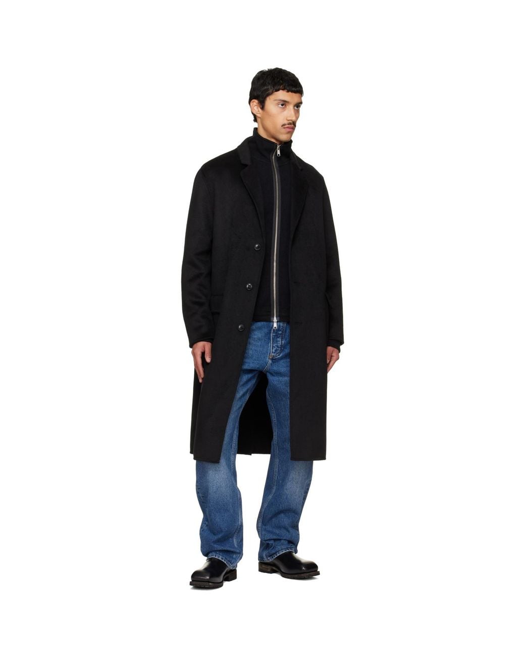 HUGO Black Melton Long Coat for men