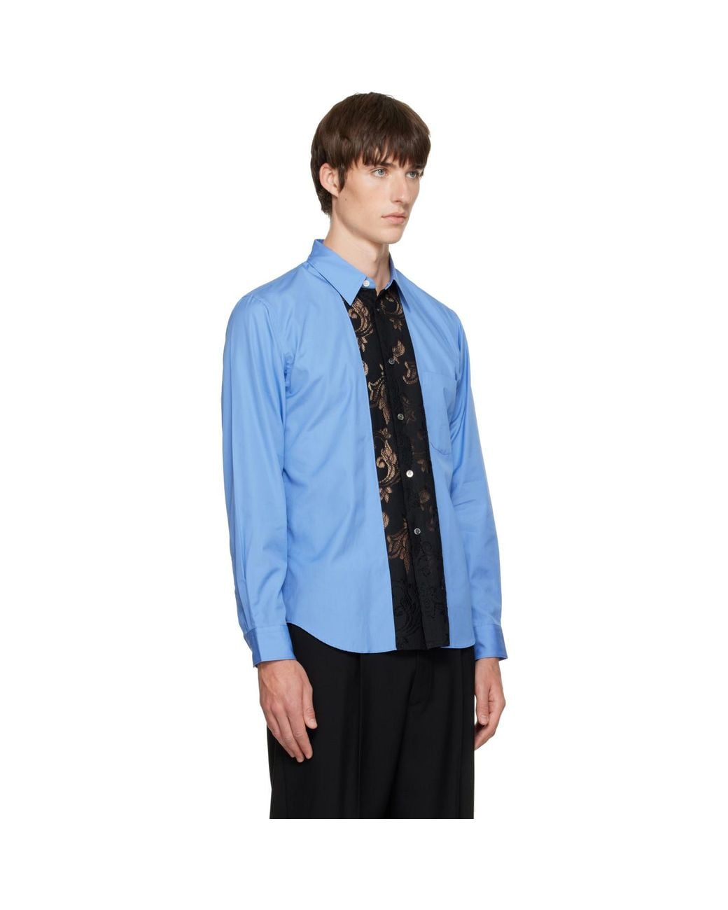 Comme des Garçons Blue Poplin Lace Trim Shirt for men