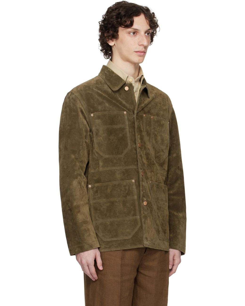 Drake's Khaki Welder Chore Suede Jacket in Green for Men | Lyst