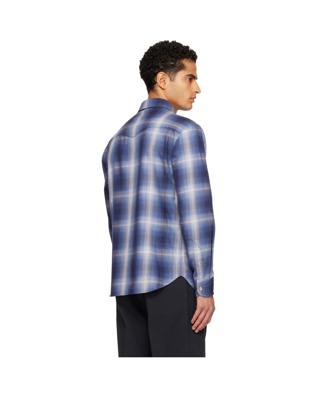 Tom Ford Blue Grand Degrade Check Western Shirt for men