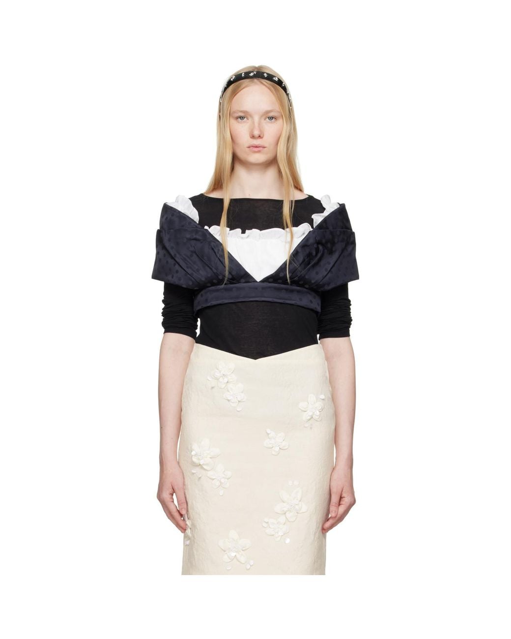 ShuShu/Tong Black Patchwork Short Blouse