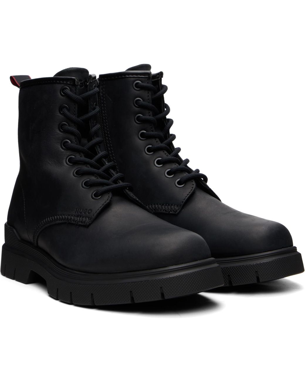 HUGO Black Faux-Leather Combat Boots for men