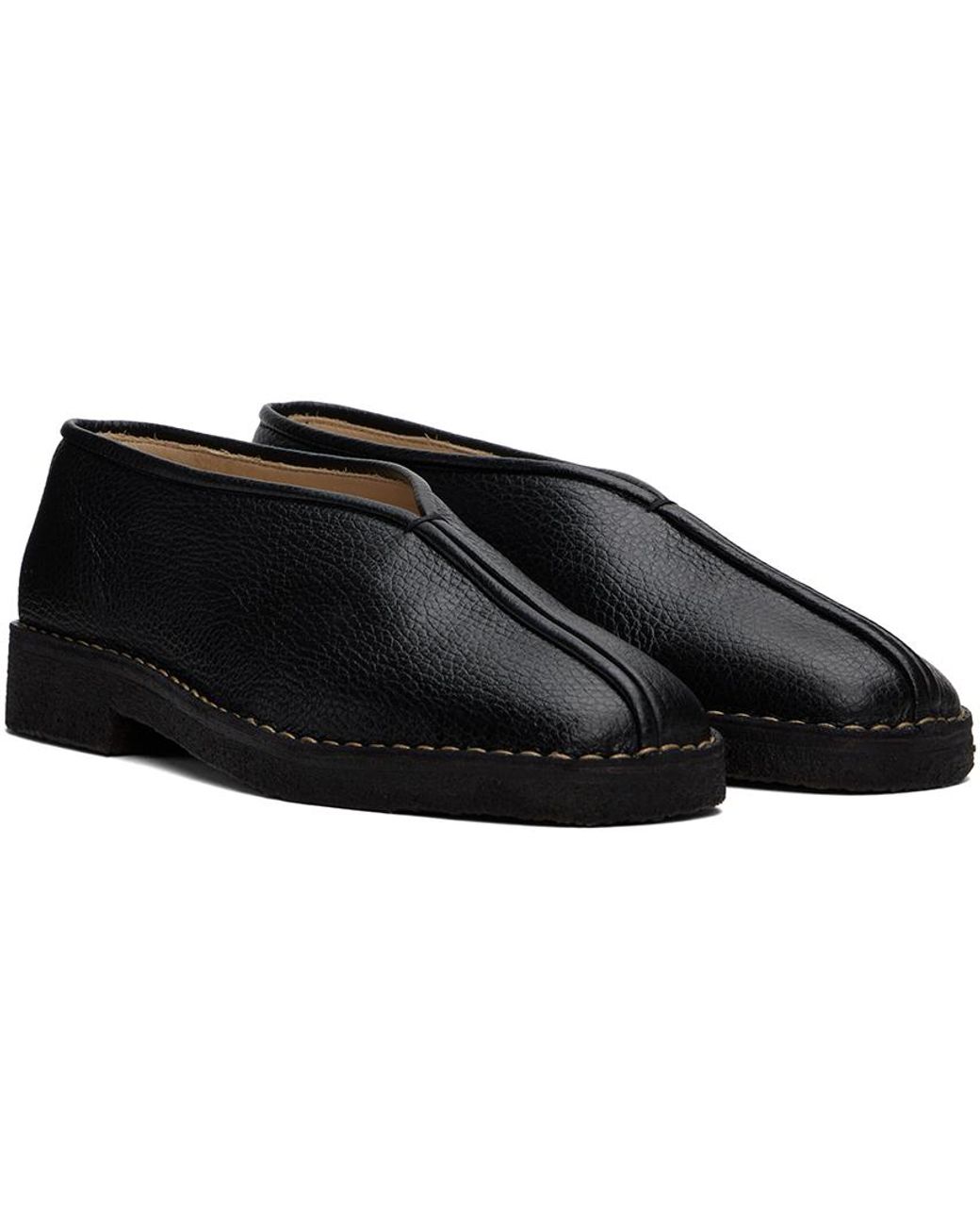 Lemaire Piped Pebble-Grain Slippers in Black for Men | Lyst
