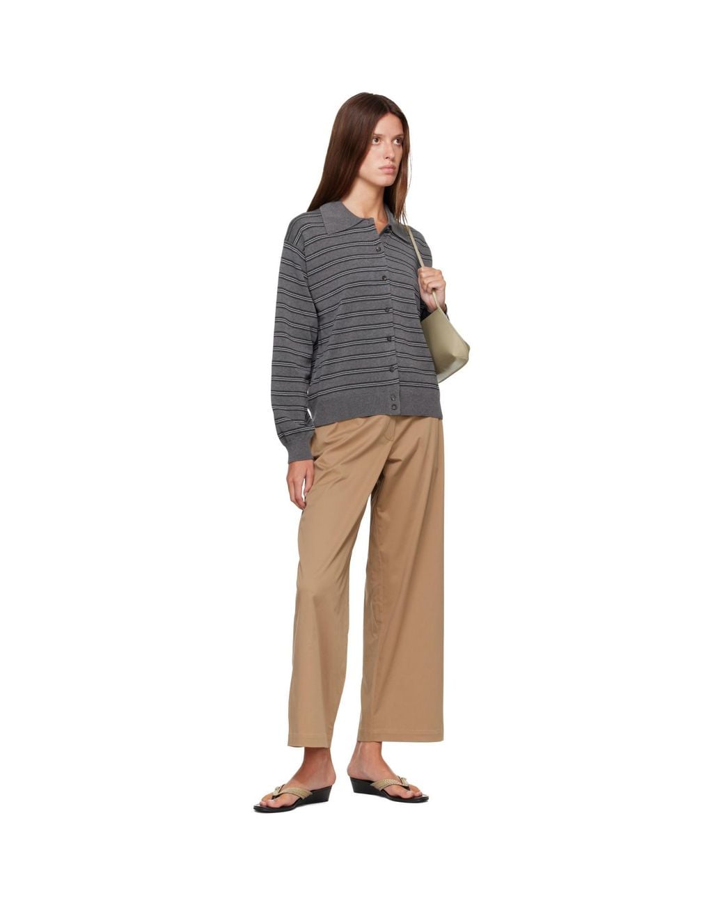 Cordera Gray Organic Cotton Striped Polo Cardigan