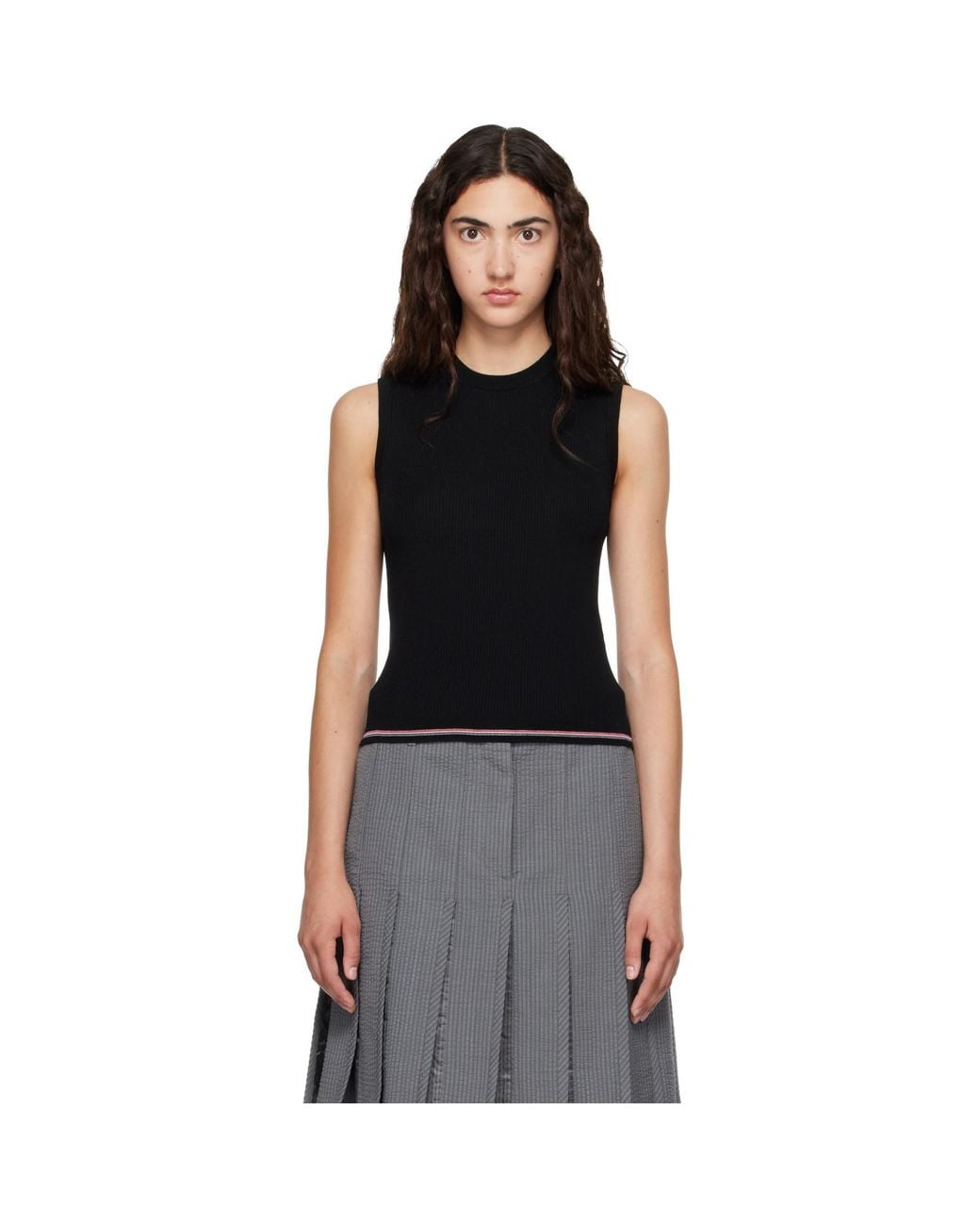 Thom Browne Black Merino Wool Rwb Stripe Tank Top