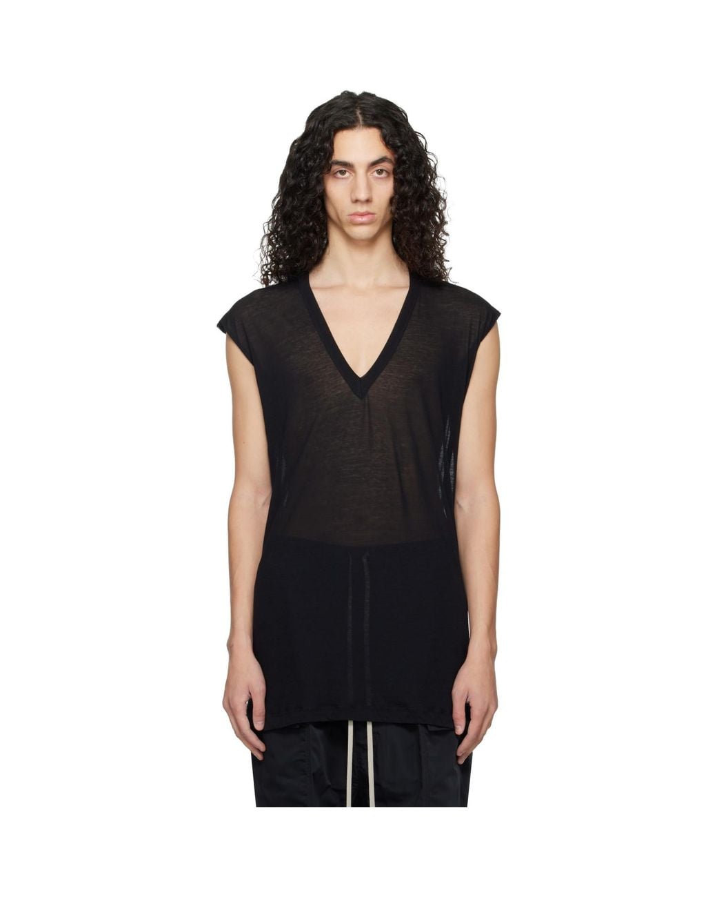 Rick Owens Black Temple Deep V Sl T-Shirt for men