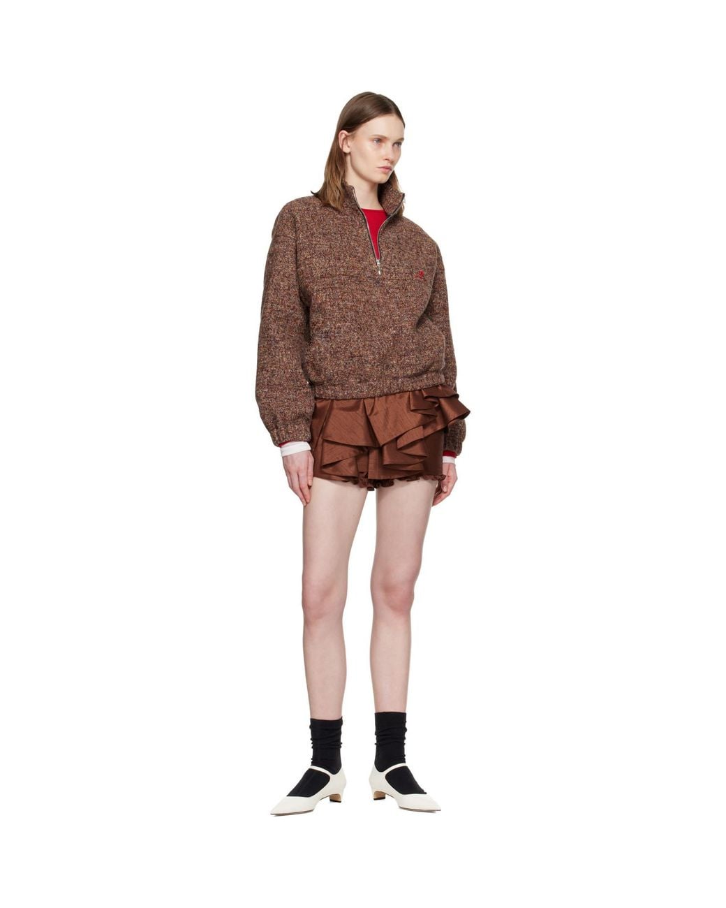 ShuShu/Tong Brown Stand Neck Pullover Sweater