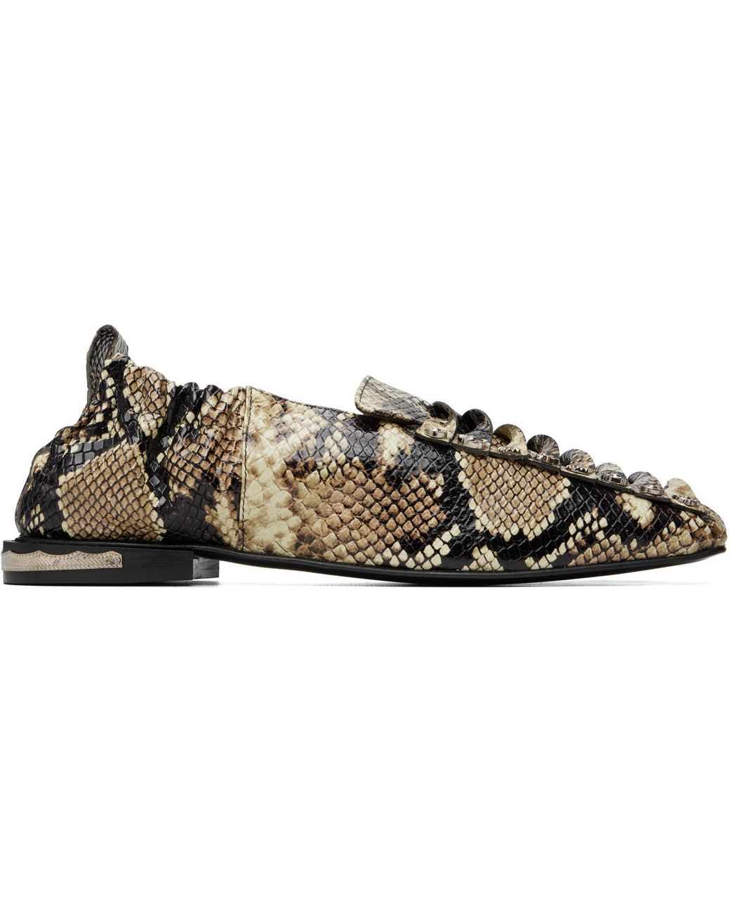 Toga Brown Embossed Snake Ballerina Loafers