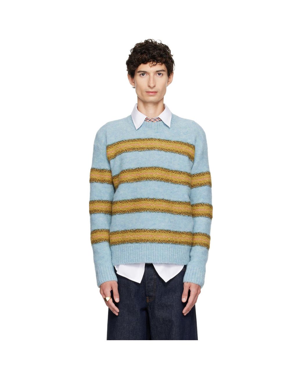 Dries Van Noten Blue Jacquard Wool Sweater for men