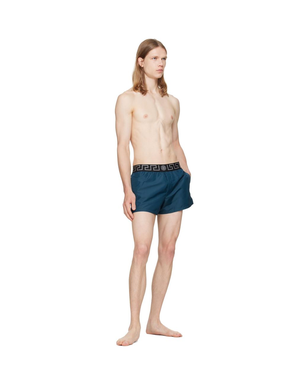 Versace Blue Greca Swim Shorts for men