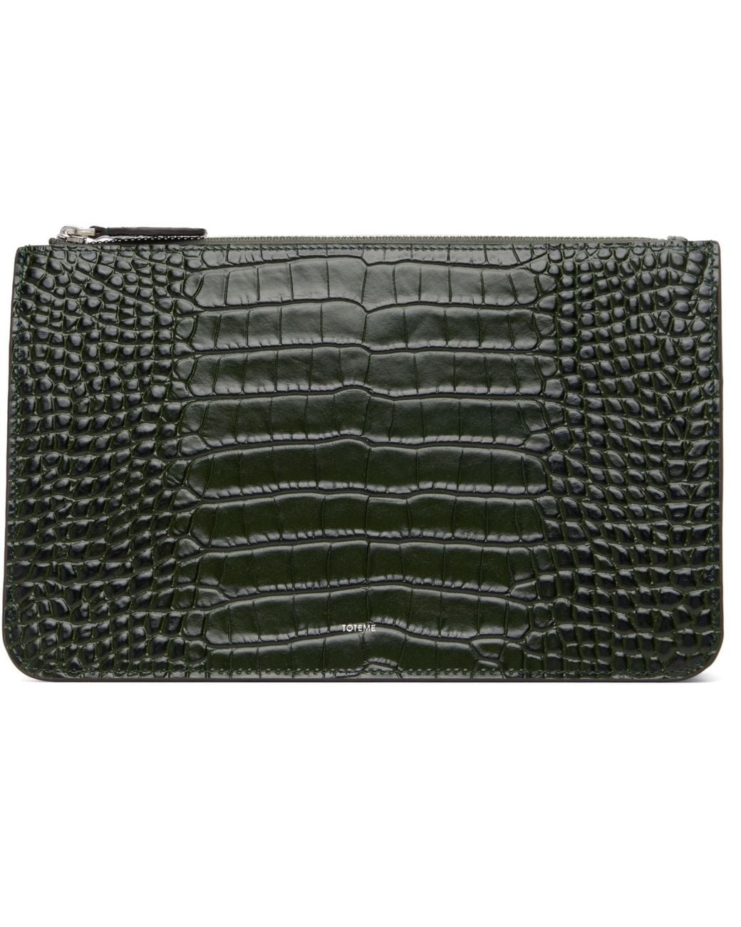 Totême Green Threefold Croco-Embossed Clutch