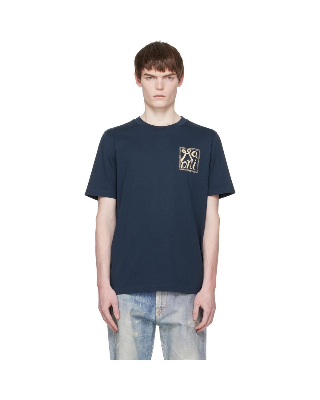 Marni Blue Cotton Frame Logo Print' T-Shirt for men