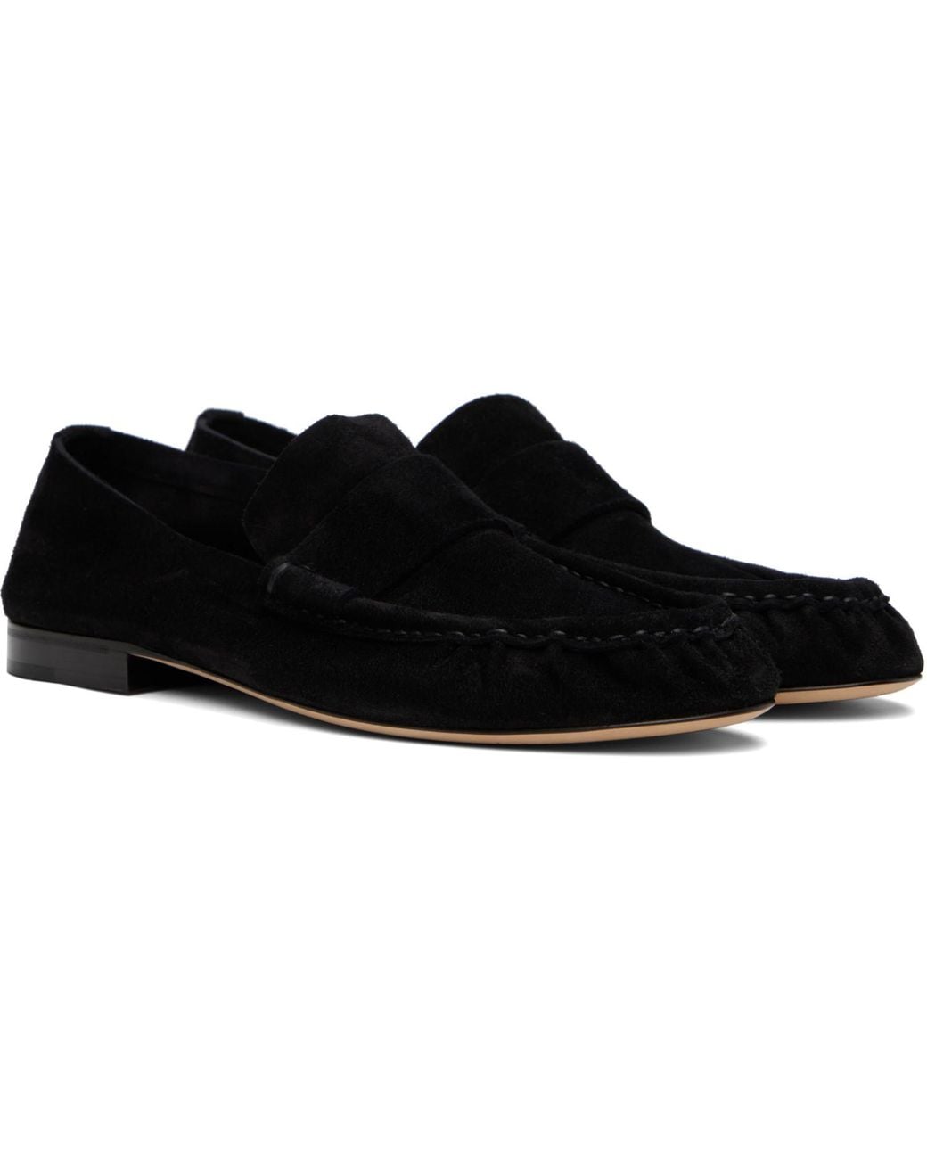 The Row Black Soft Suede Loafers