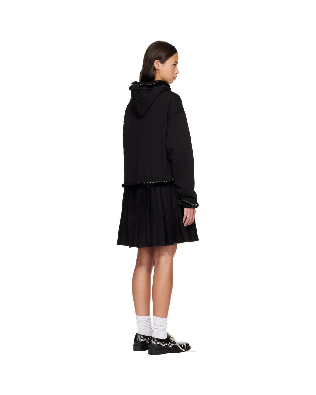 Chopova Lowena Black Fuzzy Pearl Hoodie Minidress