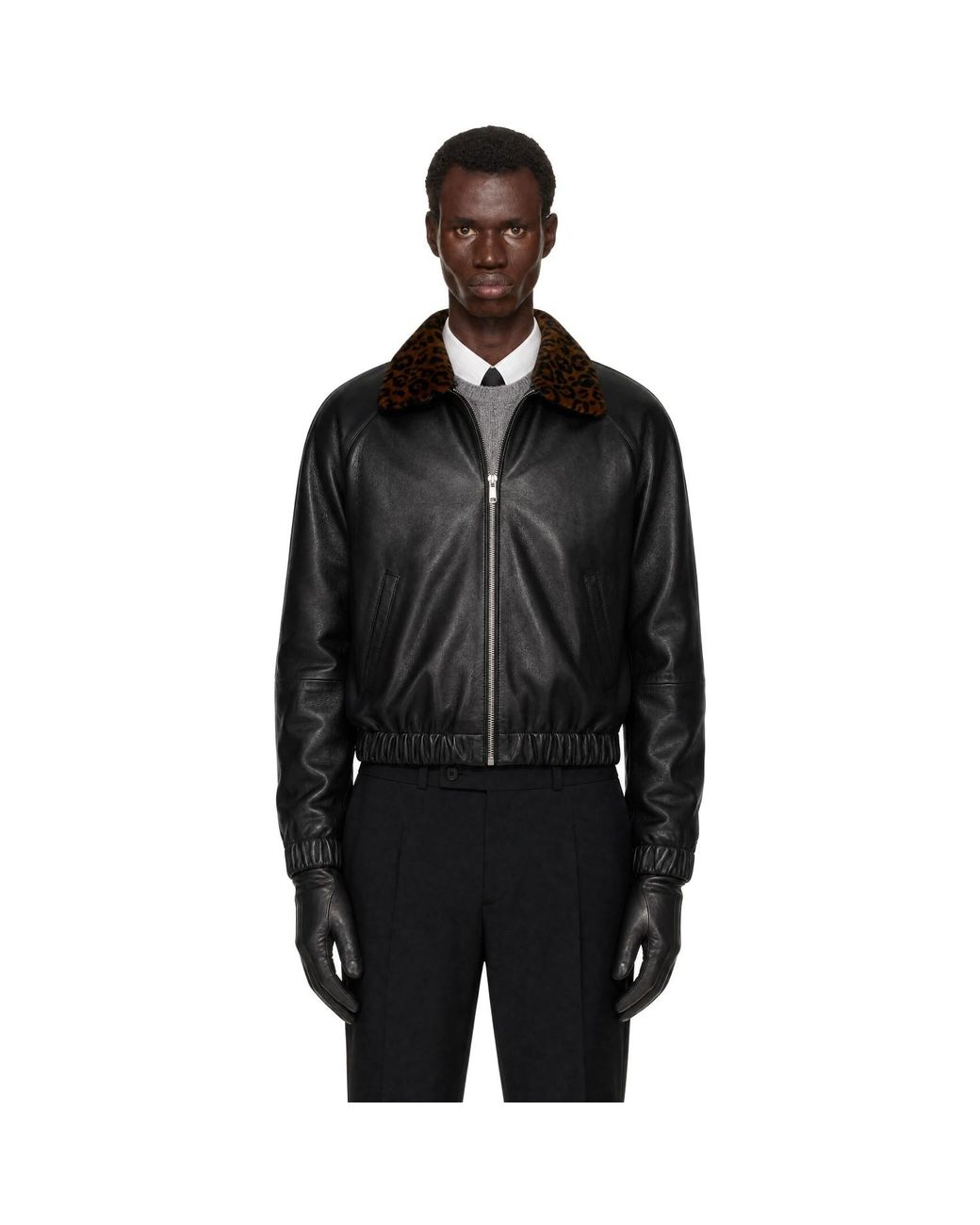 Ernest W. Baker Black Ssense Exclusive Leather Harrington Jacket for men