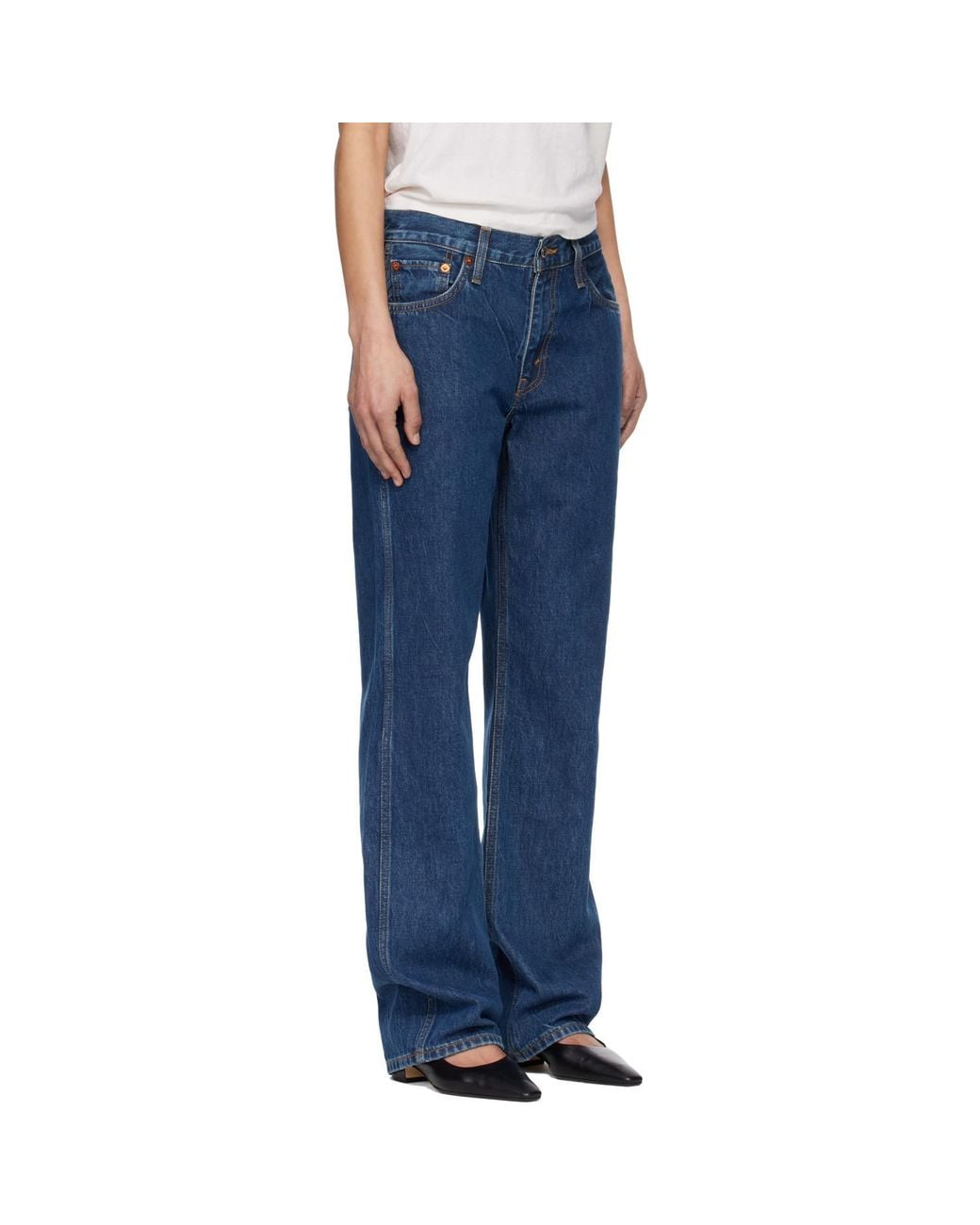 Re/done Blue 90S Mid Rise Loose Jeans