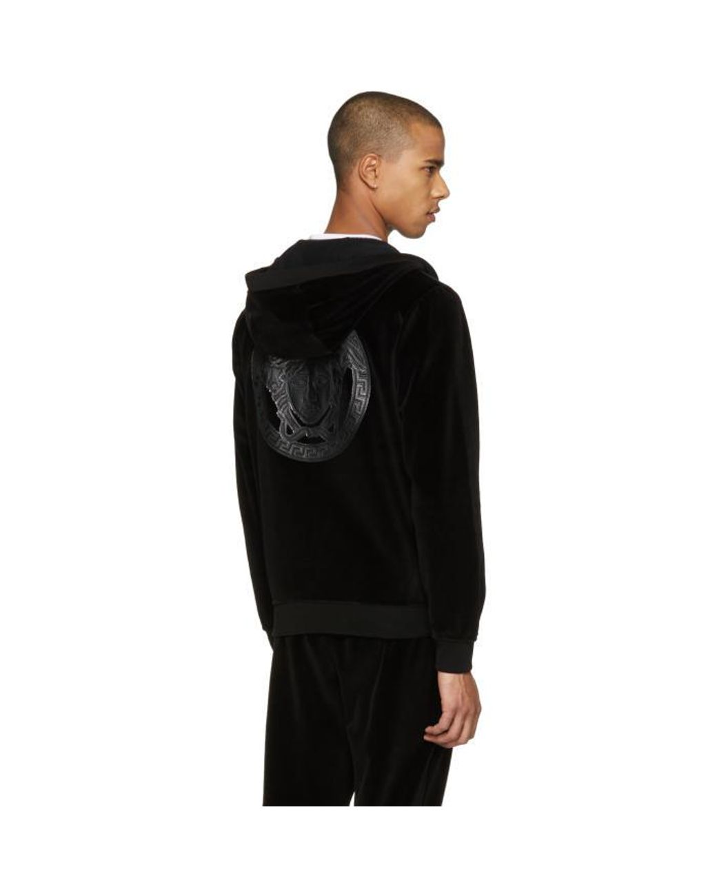 Versace Black Velour Embroidered Medusa Hoodie for Men | Lyst