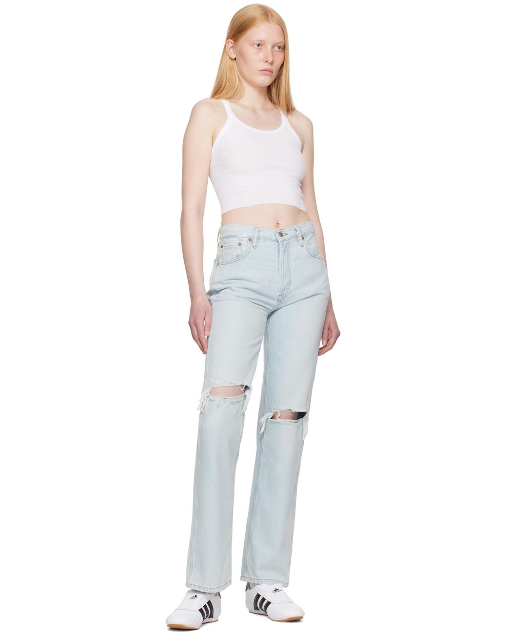 Re/done ブルー ハイウエスト ルーズジーンズ Multicolor