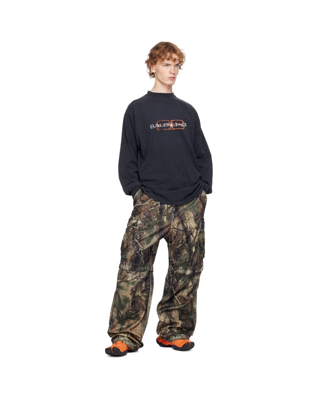 Balenciaga Gray Camo Flocked Cotton Baggy Cargo Pants for men